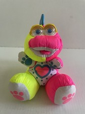 Vintage 1991 Fisher Price Puffalump Dinosaur Baby Pink Rattle Plush Googly Eyes