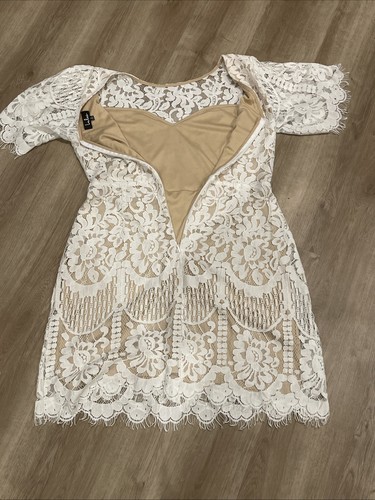 Lulus White Lace Dress XL Scalloped Hem Short Sleeve Boho Bridal Lined - Picture 24 of 24