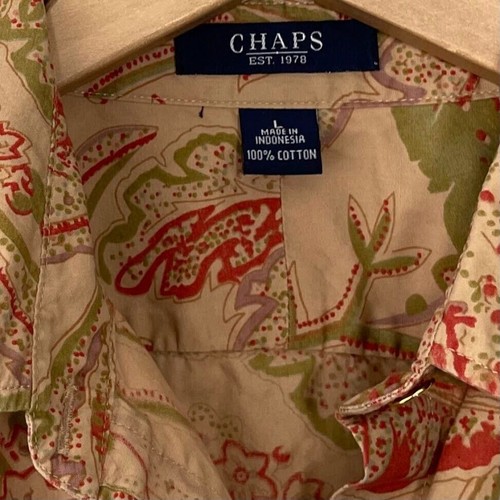 Chaps Button Up Shirt Womens Size Large Tan Paisley Top Career Country Casual - Picture 4 of 8