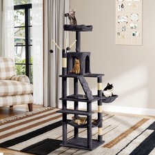 64.5in Tall Cat Tree Tower Multi-Tier Cat Condo with Hammock for 2-3 Cats