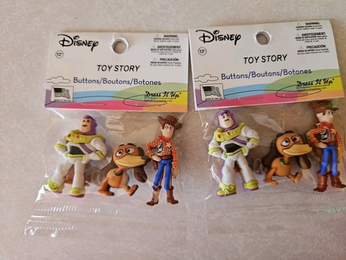 Disney Toy Story Woody, Buzz & Slinky Dog Buttons Set of 2 NWT - Picture 1 of 3