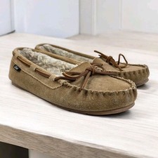 Clarks Suede Brown With Faux Fur Moccasin Slip on Slippers Womens 9 JMH1908 EUC