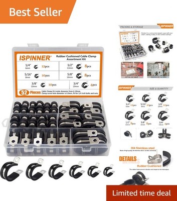 Versatile 52pcs Cable Clamp Set - 6 Sizes, Rubber Cushioned, Easy Install