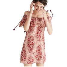 Madewell 100% Silk Watercolor Paisley Off Cold Shoulder Tie Strap Mini Dress XS