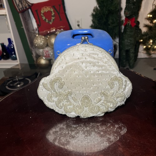 1950s Vintage Beaded Cream Color Sequin Purse Clutch Evening bag - Picture 5 of 10