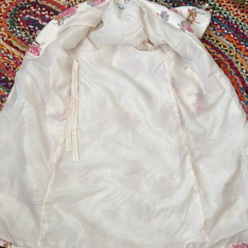 Vintage Tori Richard Ivory & Pink Floral Quilted Housecoat Duster Robe - Picture 3 of 4