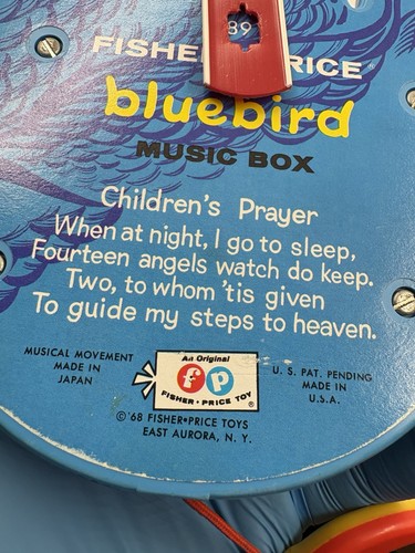Fisher Price 1968 Blue Bird Music Box Vintage, Small Baby Musical Toy Works! - Picture 3 of 4