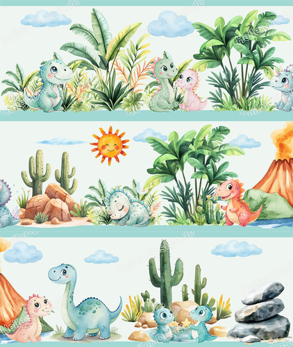 Wandbordüre Dinosaurier Kinderzimmer Babyzimmer Deko Wandtattoo Bordüre Dinos 2 - Bild 1 von 3