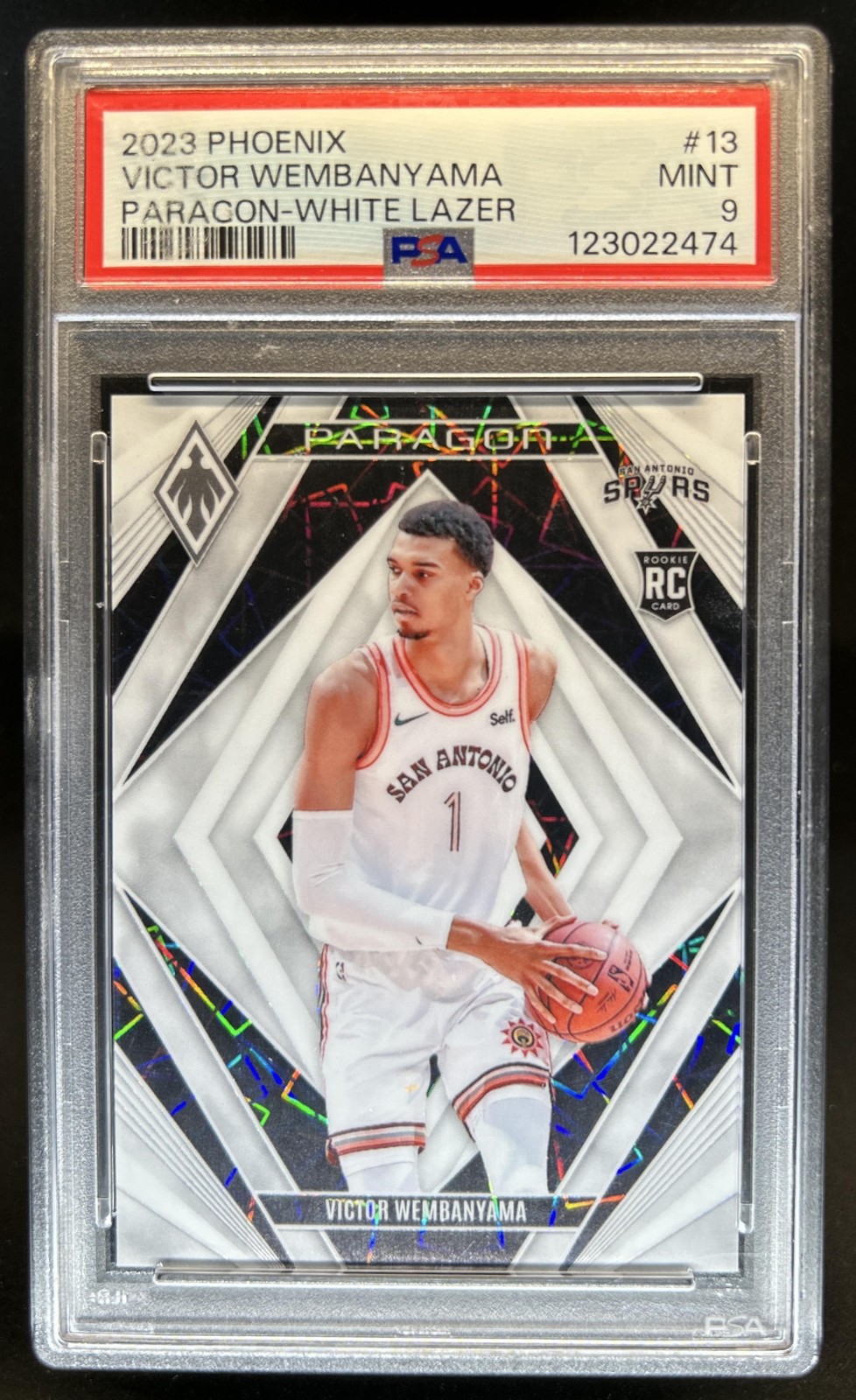 2023-24 Panini Phoenix Victor Wembanyama Paragon White Lazer RC #/150 PSA 9