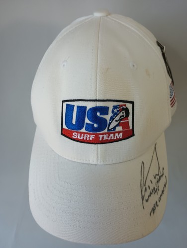 Flexfit Stretch USA Surf Team NEW Hat Surfing America Flag Autograph White - Picture 2 of 19