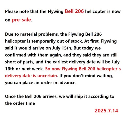 Fly Wing Bell 206 V3 RC Hubschrauber 6CH Brushless GPS H1 Flight Controller PNP - Bild 2 von 17