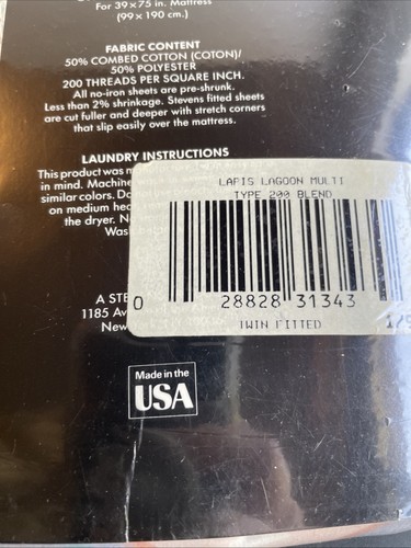 Vintage Collier Campbell Twin Fitted Sheet Lapis Lagoon NOS Southwest Geometric - Picture 8 of 9