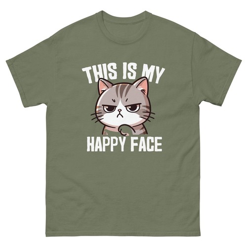 Grumpy Cat T-Shirt This Is My Happy Face Funny Animal Graphic Tee - Picture 71 of 124