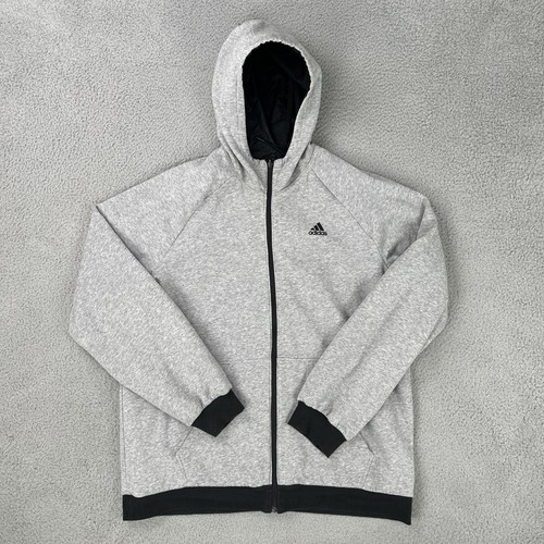 Adidas Reversible Windbreaker Track Jacket Men XL Black Grey Three Stripe Hooded - Picture 5 of 24