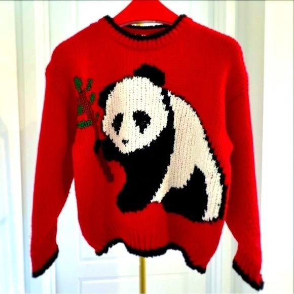 Vintage Pull Over Chunky Cable Knit Sweater M Cabincore Outdoor Cozy Cute Panda