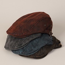 Men Distressed Newsboy Hat Adjustable Motorcycle Punk Style Flat Cap Beret