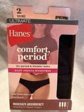 NEW Hanes Comfort Period Women's Brief Underwear Black 2 Pack Women’s X-Large 8