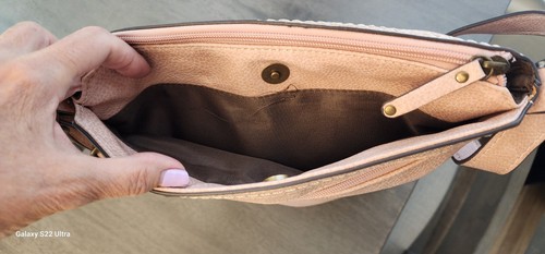 Lightweight Light Pink Crossbody Shoulder Bag Pockets Inside Out - Picture 4 of 8