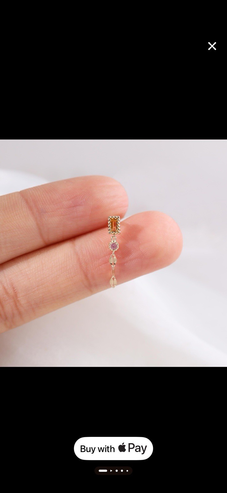 Solid 14k Yellow gold Citrine Threadless Earring … - image 5