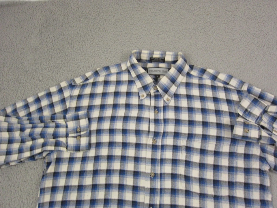 Vintage Members Only Shirt Adult Large Blue White Plaid Flannel 80s Mens Cotton - Image 2 of 4