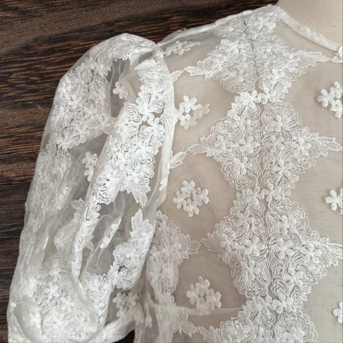 SANDRO Esperance Blouse Top Sz M NEW $280 White Sheer w Lace Puffed Short Sleeve - Picture 2 of 10