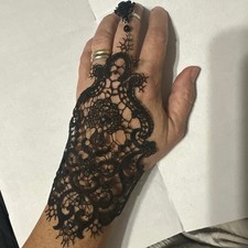 Fingerless Gloves Steampunk Women Bridal Bracelet Ring Set Short Floral Lace NWT