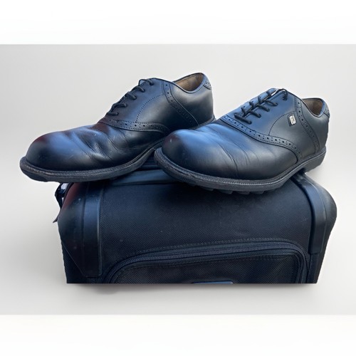 FootJoy Black Leather Golf Shoes Men’s 8.5 Dress Wingtip Oxford Style #57007P - Picture 2 of 6