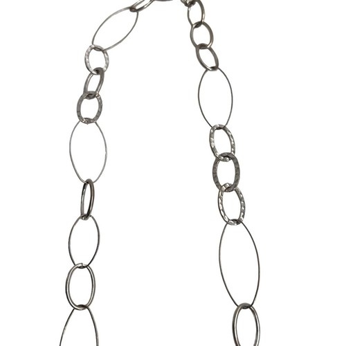 CHICO'S Multi Oval Links Textured Silver Long Necklace New without tag - Picture 5 of 8