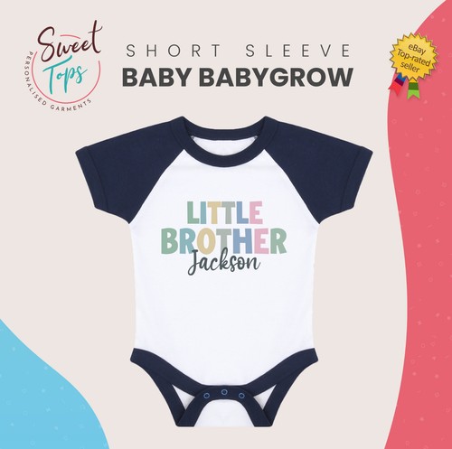 PERSONALISED LITTLE BROTHER BABY BODY SUIT GROW VEST KID CHILDREN GIFT - Picture 8 of 8