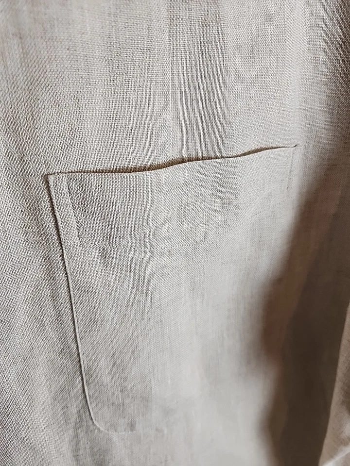 Vintage Lands End Shirt Sz 17 - 36 Tall Beige Linen Long Sleeve Button Up Casual - Image 3 of 4