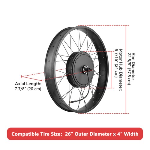 AplusChoice 26"x4" Fat Tire 48V 1000W Ebike Front Wheel Bicycle Conversion Kit - Picture 3 of 9