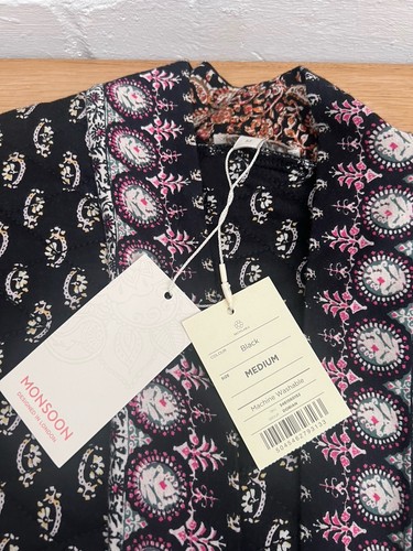 New Monsoon Patch Print Heritage Jacket Quilted Medium Black Pink - Picture 8 of 11