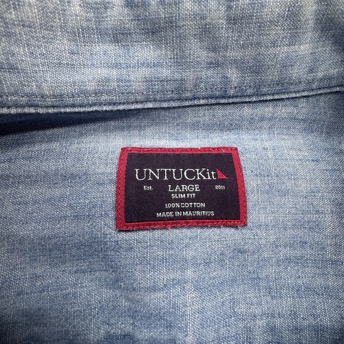 UNTUCKit Hemd Herren L Blau Selvedge Chambray Langarm Knopfleiste Slim Fit - Bild 3 von 7