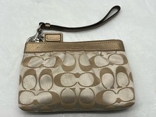 Vintage Coach Signature Canvas Gold/Tan with Gold Leather Trim Wristlet