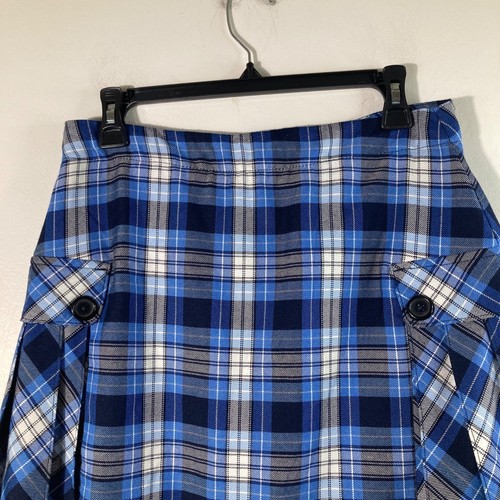 Lands End Side Pleat Plaid School Girl Skort Above the Knee Blue White HA 4 Poly - Picture 3 of 9
