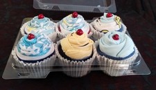 Baby Shower 6 pk Cupcakes Boy - socks, snap bodysuits, bibs, wash  burp cloths