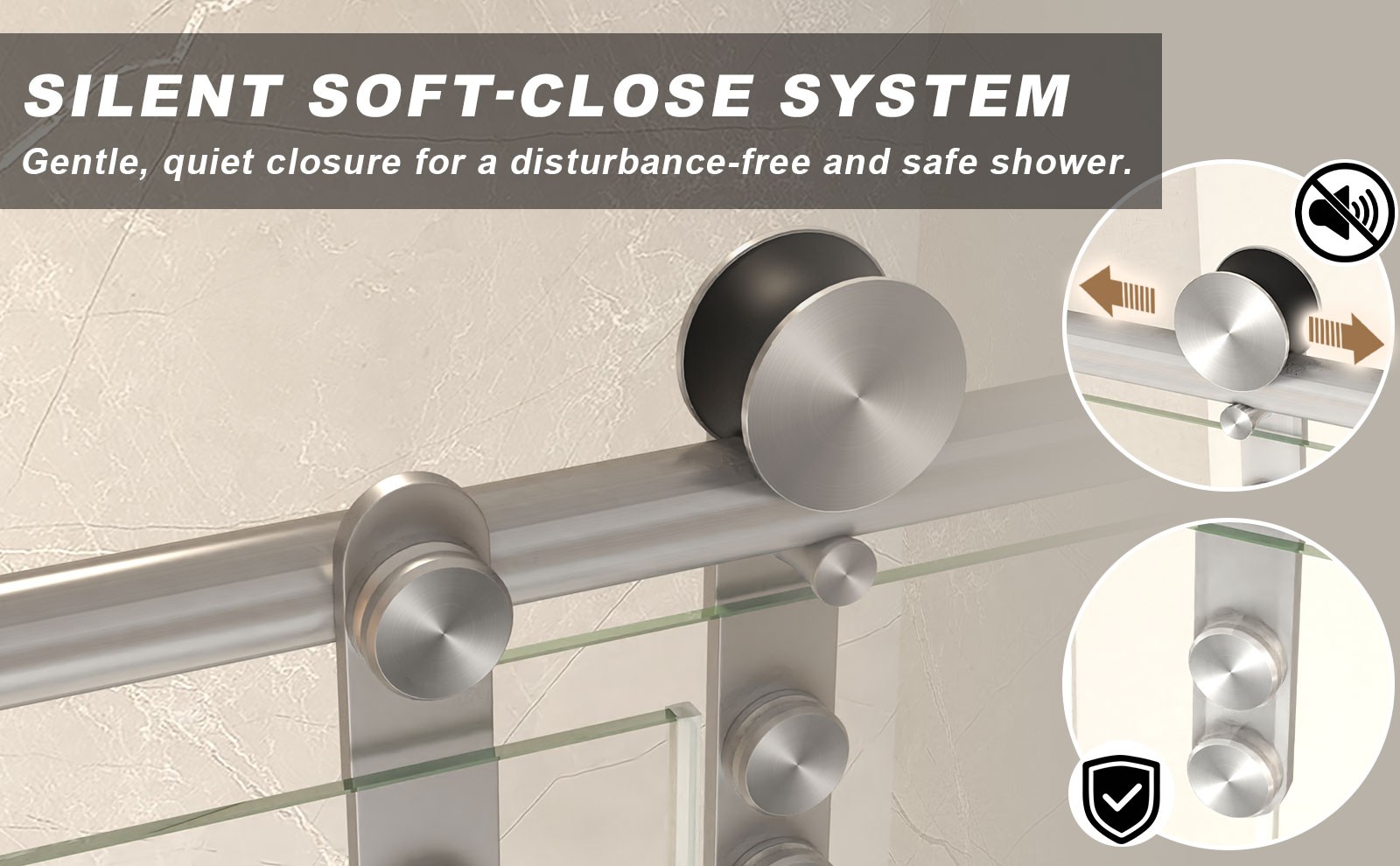 56-60" x 66" H Sliding Frameless Glass Shower Door (8mm) Clear Tempered Glass