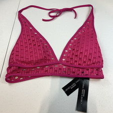 Carmen Marc Valvo Women's Bikini Top Swim Halter S Swim Laser Cutouts Ultra Pink