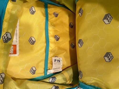 Lego Stein Rucksack - blau mit gelbem Innenraum - Schule Freizeit - Bild 7 von 24