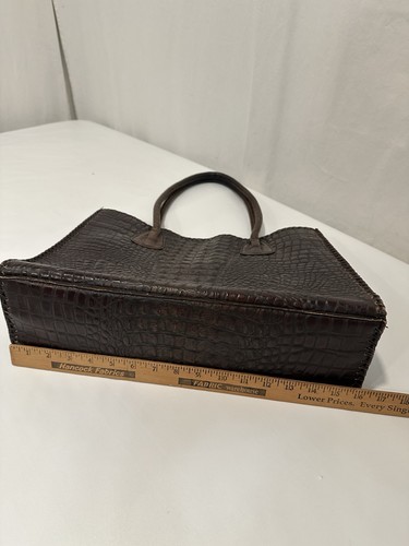 Burns 1876 Brown ?Crocodile Embossed Leather Large Shoulder Tote Bag Purse - Picture 16 of 22