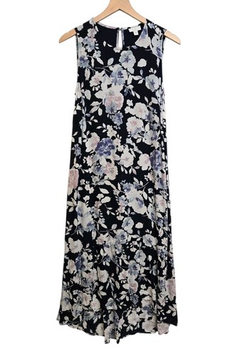 J Jill Womens Size Small Sleeveless Floral Print Ruffle High Low Hem Midi Dress - Picture 4 of 8
