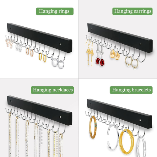 2 Pack Wall Mounted Wooden Jewelry Organizer, Necklace Holder with 28 Hooks - Picture 4 of 4