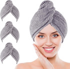 3 Pack Microfiber Hair Towel Wraps Gray Fast Drying Soft Hair Drying Towels Wome