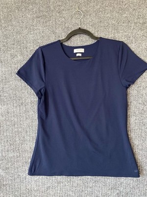 Aritzia Contour Navy Blue Short Sleeve Crew Neck Solid T-Shirt Size XL