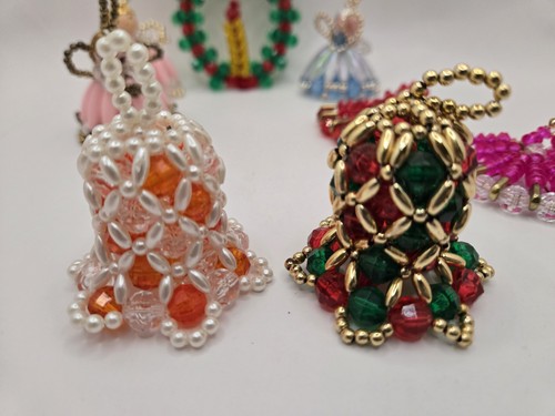 Christmas Angel And Bells Beaded Ornaments Vintage Christmas 8 Pcs - Picture 5 of 8