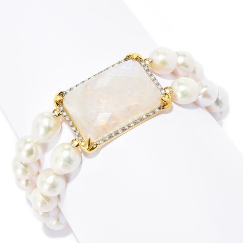 18K Gold Plated Choice of Opaque Gem & Baroque Pearl Bracelet - Picture 5 of 8