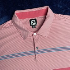 Footjoy FJ Golf Polo Shirt Mens 2XL Pink White Stripe Short Sleeve Performance