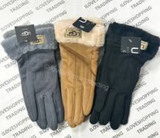 UGG AUSTRALIA FAUX SHEEPSKIN SUEDE TURN CUFF TOUCH SCREEN SOFT GLOVES MITTENS