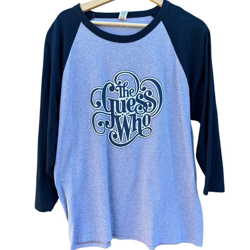 The Guess Who classic rock band softball style blue gray shirt Size LARGE - Foto 1 di 4