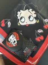 NWT Betty Boop 26” X 26” Scarf 🧣 W/ Cherries 🍒 + Nail Clippers In Cute Case!